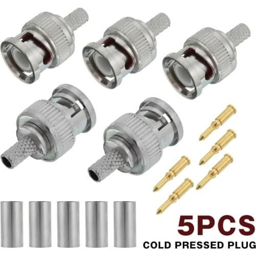 5pcs/pack BNC Male Crimp Plug for RG58 RG-58 Coax Cable RG58 BNC Connector Male BNC Plugs Crimp Connectors for CCTV Cable