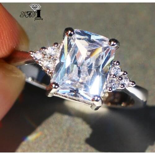 Wholesale YaYI Jewelry Fashion Princess Cut 3 CT 6*10mm Big Cubic Zirconia Silver Color Engagement Wedding Party Lovers Rings