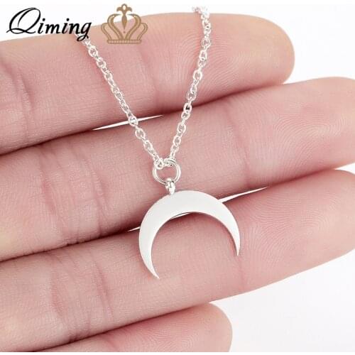 QIMING Crescent Moon Necklace For Women fashion Gold Cute Baby Necklace New Moon Romantic Gift Pendant Necklace