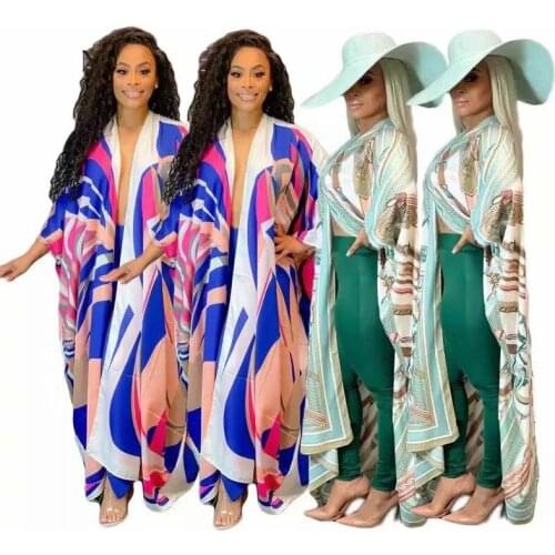 Kimono Kuwait Autumn 2021I Women Cardigan Loose Long Dress Cocktail Party Boho Maxi African Holiday Batwing Sleeve Silk Rob