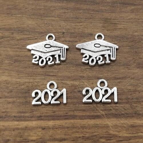 20pcs Year 2021 Charms,2021 graduation cap Charms Tibetan Silver Plated Pendants Antique Jewelry Making DIY Handmade Craft