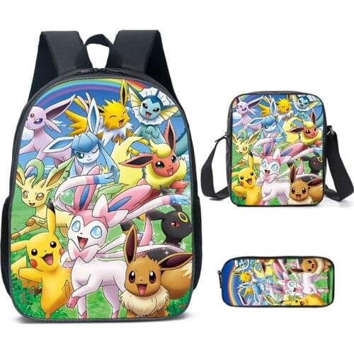 Pokemon animation peripheral Pikachu action figure doll student school bag backpack shoulder bag pen bag three-piece set