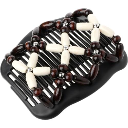 Easy Magic Wood Beads Double Hair Comb Clip Stretchy Women Accessories Hot