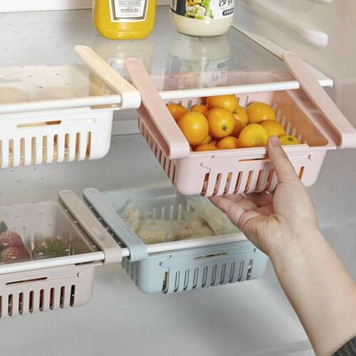 Adjustable Stretchable Refrigerator Organizer Drawer Basket Refrigerator Pull-out Drawers Fresh Spacer Layer Storage Rack