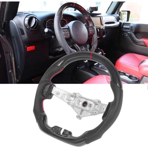 Carbon Fiber Steering Wheel Nappa Preforated Leather Red Stitching Fit for Jeep Wrangler JK/JKU 2011 2012 2013 2014 2015-2017