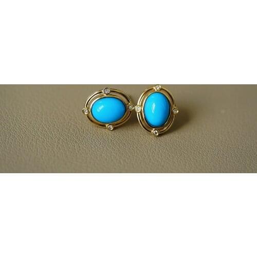 JHY711 Solid 18k Gold Nature Blue Turquoise 9.3*7mm Studs Earrings for Women Fine Jewelry Birthday Presents