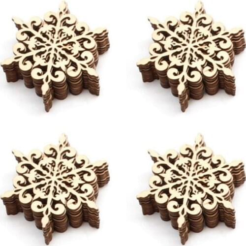 10Pcs Wood Christmas Snowflake Pendants Rustic Christmas Decorations for Xmas Tree Hanging Ornament Party Festival Supplies