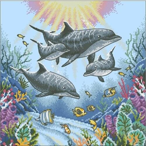 Dolphin morning patterns Counted Cross Stitch 11CT 14CT DIY Chinese Cross Stitch Kits Embroidery Needlework Sets