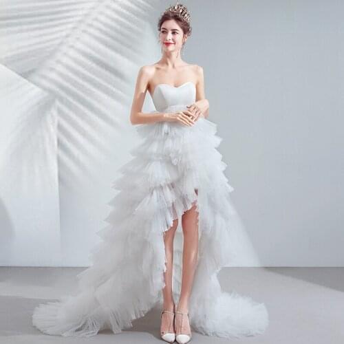 Evening Dress Illusion Strapless Sleeveless Tulle Lace Luxury White Backless Train Fashion Elegant Women Formal Party Gown TS067