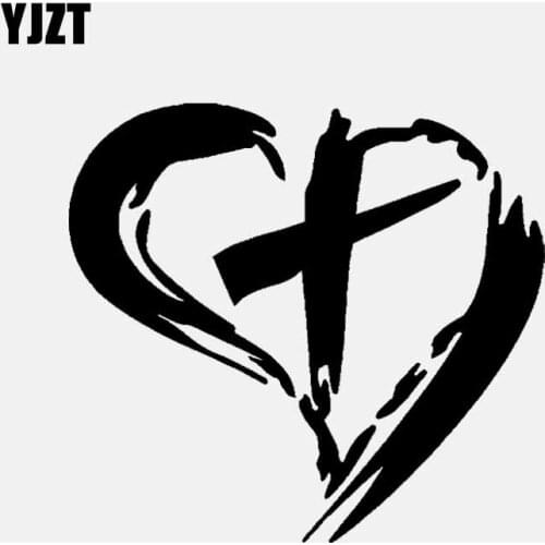 YJZT 13CM*12CM Cross With Heart Vinyl Decal Car Sticker Christ Christian Jesus Black/Silver C3-1363