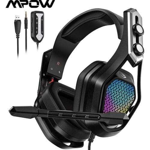 Mpow Iron Gaming Headset 7.1 Surround Sound USB/3.5mm Headphones with ENC Mic&LED Lights for PC Xbox PS4 Nintendo Switch Gamer