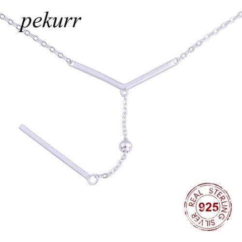 Pekurr 925 Sterling Silver Long Y Branch Bead Necklaces For Women Silver Chain Link Geometry Pendants Fashion Jewelry Gifts