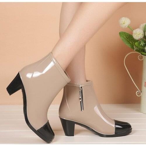 Ladies' Short Rain Boots High Heel Rain Boots Rain Shoes Non-Slip Rubber Shoes Retro Fashion Water Boots