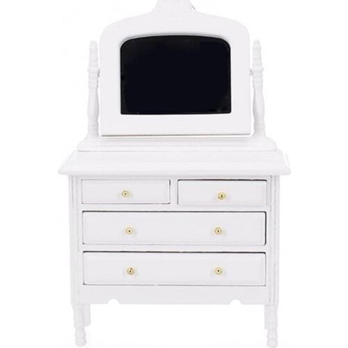 1:12 Miniature Dollhouse 3D Wooden Furniture Dollhouse Play Toy Doll Miniature Dressing Table Pretend Furniture Bedroom Ornament