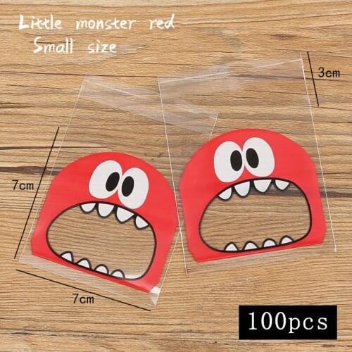 100pcs/lot Cookies Ziplock Bag Transparent Cute Little Red Monsters Homemade Snack Food Packaging Wedding Nougat Wrapper Bag