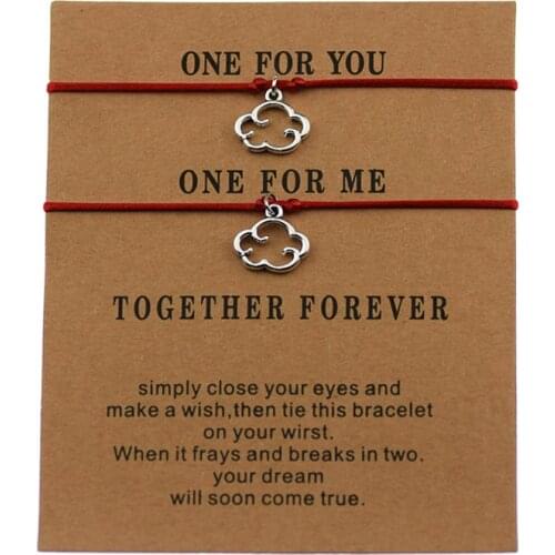 2pcs/set Antique Silver Color Simple Cloud Charm Floating Clouds Pendant Fashion Women Men Couple Bracelets Adjustable Jewelry