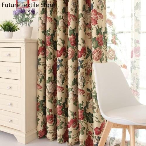 2021 American Printing Pastoral Shading Cloth Bay Window European Style Curtain Screen Curtains for Living Dining Room Bedroom