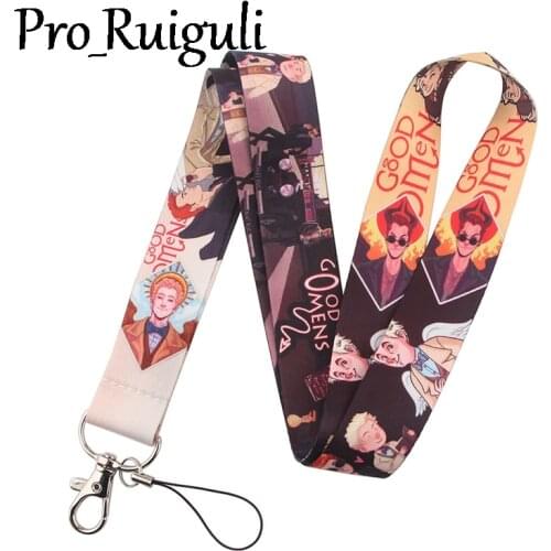30pcs Good Omens Lanyard Keys Phone Holder Funny Neck Strap With Keyring ID Card DIY Animal webbings ribbons Hang Rope