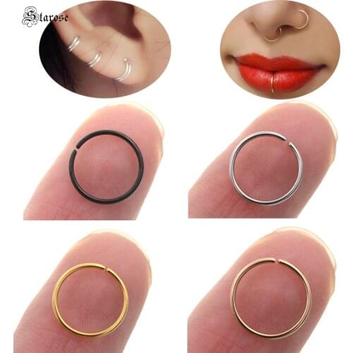 Starose 6pcs Open Hoop Ear Piercing Nariz Fake Nose Ring Tragus Piercing Labret Lip Surgical Steel Fake Piercing Helix Earrings