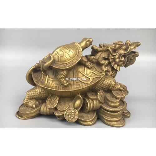 7.5'' classica Brass carved Home Fengshui wealth animal Dragon Turtle tortoise