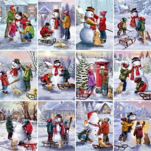 Diamond Painting Kid Full Square Round 5D DIY Diamond Embroidery Snowman Mosaic Winter Rhinestone Picture Home Decor