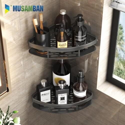 MUSAMBAN Aluminum Bathroom Shelf Toilet Vanity Triangle Organizer Storage Rack Wall-mounted Shampoo Holder Bathroom Accessories
