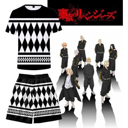 Anime Tokyo Revengers Cosplay Black T-shirt Hanagaki Takemichi Ken Ryuguji Haori Kimono Top Shorts Tee for Summer Men Women