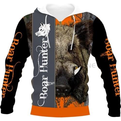 Wholesale Hunting Graphic Spring Autumn Winter Hip Hop Casual Boar 3D Print Hoodie Polyester v8