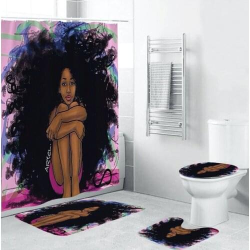 And 4Pcs/Set of American And European Girls Anti-Slip Bathroom Rugs as Showers Curtain Toilet Cover Bath Mat Home Decoration