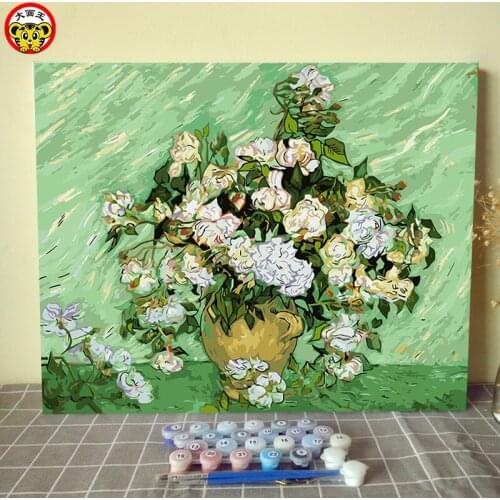 Dutch post-impression master van Gogh white rose diy oil painting by numbers art paint by number on canvas