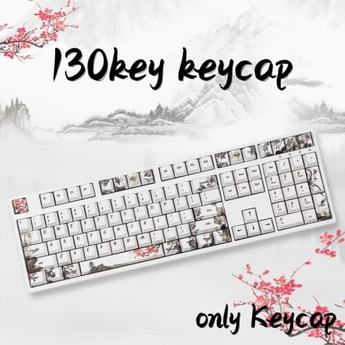 Ancient Chinese ink painting Keycaps Cherry Profile Dye Sub PBT Keycap For Cherry MX Switch 61/87/104/108 Mechanical Keyboard