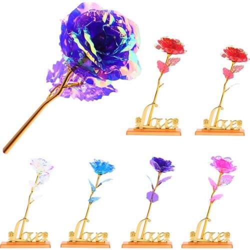Valentines Day Creative Gift 24K Foil Plated Rose Gold Rose Lasts Forever Love Wedding Decor Lover Lighting Roses Creative Gift