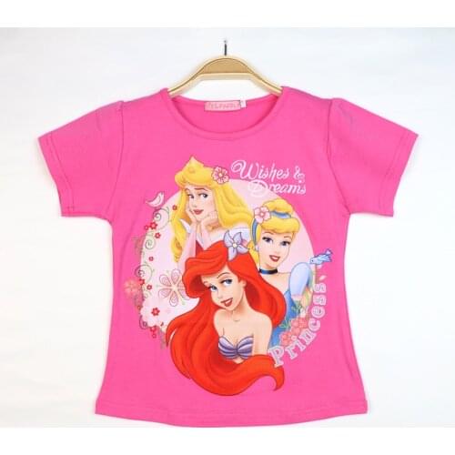 Disney Summer Fashion Girls' T-shirts Childrens Short-sleeved Baby Kids Cotton Tops Girls Anime Clothes Ariel 3-8 Years Old