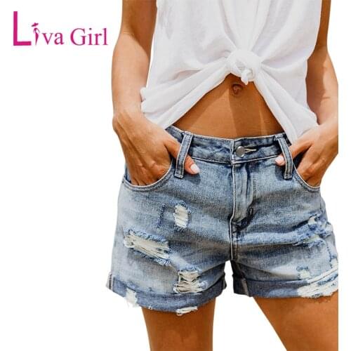 LIVA GIRL Summer Vintage Faded and Distressed Jean Shorts with Pockets 2020 Plus Size Woman Casual Hole Hot Short Denim S-XXL
