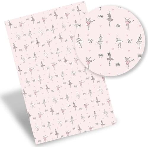 Faux Leather Sheets Ballet Girl Synthetic Leather Printed Vinyl Fabric DIY Handbag Bow Making Supplies 22*30cm/Pc 0.8mm IBOWS