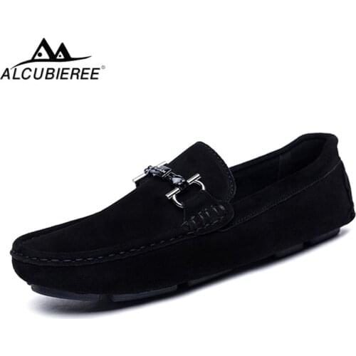ALCUBIEREE Genuine Leather Men Loafers Fashion Slip On Driving Shoes Men Moccasin Boat Shoes Casual Business Men Shoes Gommino