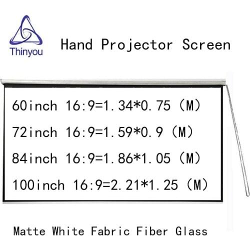Thinyou Matte White Fabric Fiber Glass Curtain 100 inch 16:9 projector screen For Home meeting support LED DLP Projector