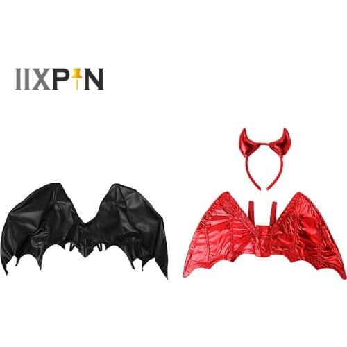 Mens Women Halloween Cosplay Costume Accessories Black Dragon Wings Red Devil Wings With Headband Adult Stage Performance Props