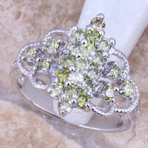 Fancy Green Peridot Silver Plated Womens Ring Size 6 / 7 / 8 / 9 R0998
