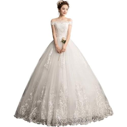 2021 New Vestido De Noiva Boat Neck Vestido Casamento Princess Simple Wedding Dress Luxury Embroidery Robe De Mariee