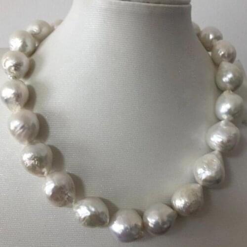Huge 14-15mm south sea white pearl necklace 18inch 925s