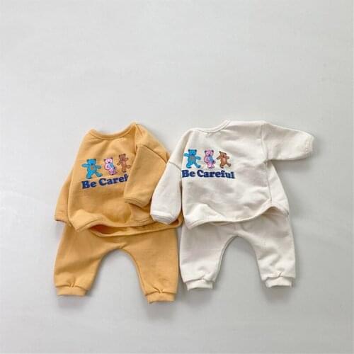 2021 Autumn Long Sleeve Tops + Pants Children 2pcs Suit Bear Print Sweatshirt For Boys And Girls Casual Pants Baby Clothes Set