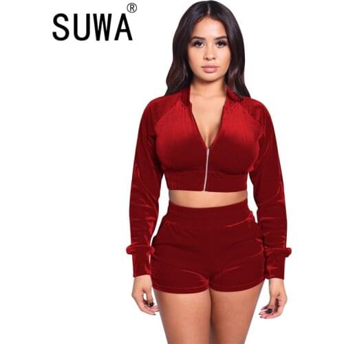 Autumn women two piece tracksuit lounge set long sleeve zipper up coat top + biker shorts sweatpants sexy nightwear
