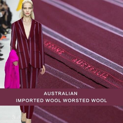 152cm width 380g/m wine red stripe Australia produced worsed 100%wool materials autumn business suit DIY clothes fabrics Freeshi