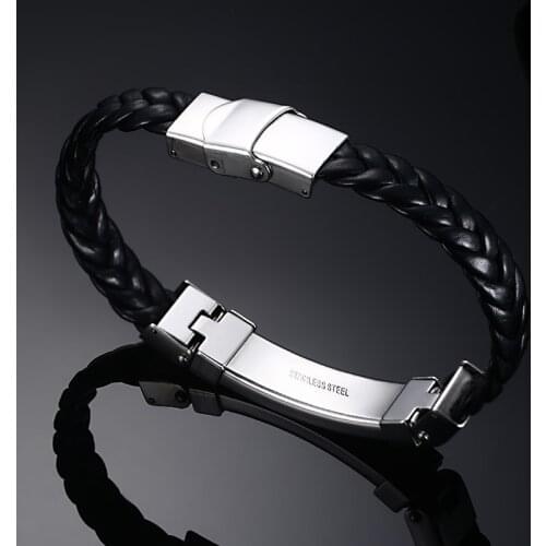 2021 Fashion Korean Version Stainless Steel PU Leather Material Braided Bracelet Suitable For Women And Men Wear Accessories