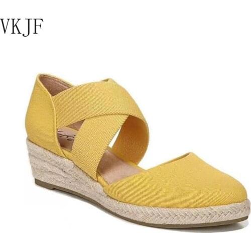 Summer Shoes for Women Sandals Solid Color Cross Belt Wedge Casual Lady Sandal Fashion Espadrille Outdoor Beach Mujer Sandalias