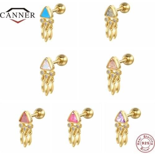 CANNER 925 Sterling Silver Mini Stud Earrings for Women Girlfriend Gifts Rainbow Color Zircon Crystal Piercing Earring Jewelry