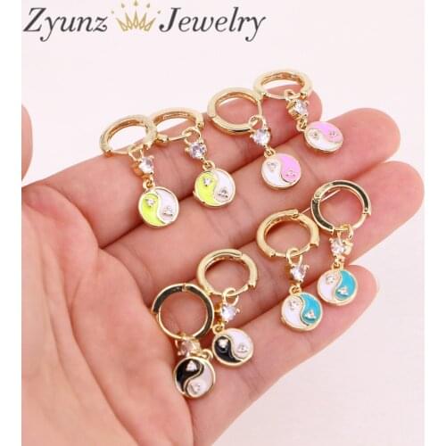 5 Pairs, Enamel Yin Yang Drop Earrings For Women Hoops Earrings Dangle Earrings Jewelry Gold Pendientes