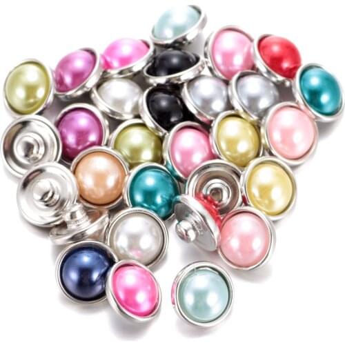 20pcs/lot Mixed Colors Simulated pearl button 12mm snap button Jewelry Faceted glass Snap Fit snap Earrings Bracelet Jewelry