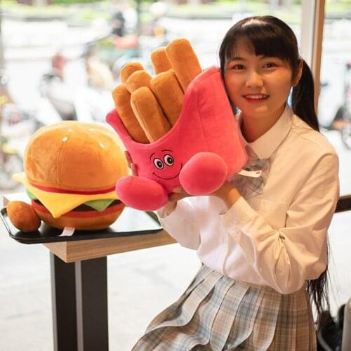Nice new 25cm plush cute 3d simulation Hamburger French fries stuffed soft lifelike good quality christmas gift for kid